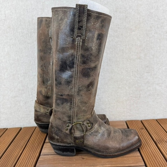 Frye Womens Size 9 Harness 12R Smooth Full Grain Leather Buckled Boots Brown